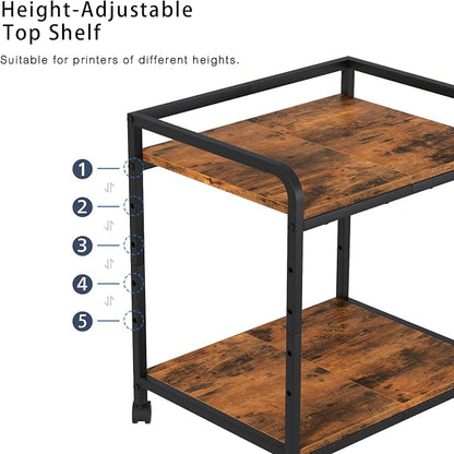 21"x15.8" Large Printer Stand with Storage, 2-Tier Under Desk Printer Table, Rolling Printer Cart with Lockable Wheels for Home, Office (Brown)
