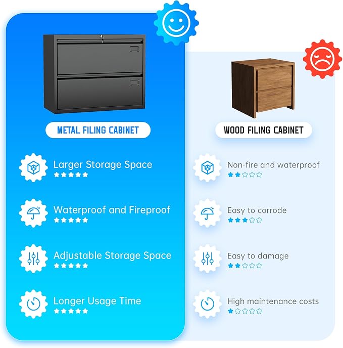 Greenvelly 2 Drawer Filing Cabinet, Black Lateral File Cabinet with Lock, Metal File Cabinets with Adjustable Hanging Bars&2 Keys, Locking File Cabinet for Home Office, Legal/F4/Letter, Etc