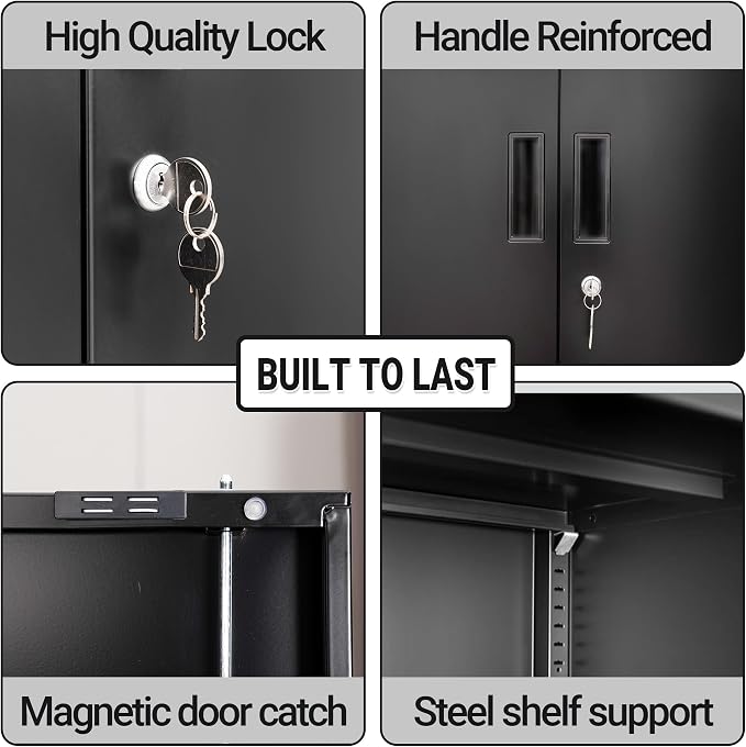 CJF Metal Storage Cabinet, Locking Storage Cabinet with 1 Drawer and Adjustable Shelf, 36" H x 28" W x 16" D Metal Cabinets for Office, Home, Garage -Black