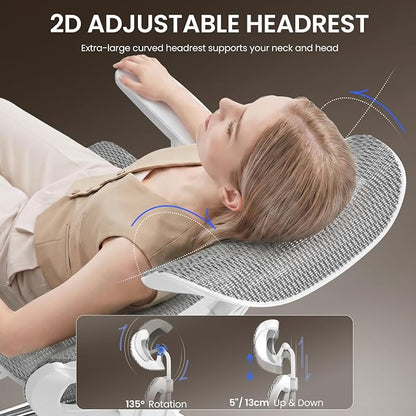 naspaluro Ergonomic Office Chair Mesh Desk Chair with Adjustable Headrest Lumbar Support 3D Armrest 90-135° Reclining Chairs for Home Office, Study, Work & Gaming (Grey)