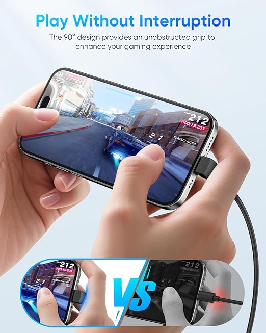 USB C Cable Right Angle - [2Pack 1.6FT] 60W Fast Charging USB C Cable Braided USB Type C Data Cable, 90 Degree C Port Charger Cord for iPhone 17/16/15 Pro Max, Tesla Model Y, MacBook, iPad, Samsung