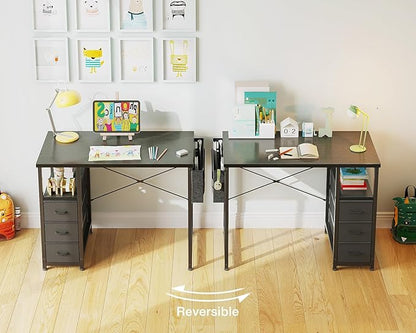 AODK 32 Inch Small Computer Desk with Fabric Drawers, Kids Study Desk for Bedroom, Home Office Desk with Storage Shelf & Bag for Small Space, Black