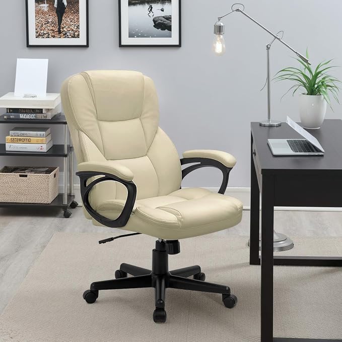 Furmax Office Executive Chair High Back Adjustable Managerial Home Desk Chair, Swivel Computer PU Leather Chair with Lumbar Support (2, Khaki)