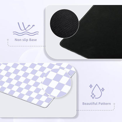 iCasso Desk Pad Mat, Desk Matt for Desktop, Cute XXL Large Mouse Pad, Anti-Slip Big Mousepad with Stitched Edges, Keyboard Pad Mouse Mat for Computer (Purple Checkered)