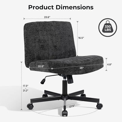 Convertible Base Criss Cross Chair with Pocket Springs & Thicker and Wider Cushions, Armless Legged Office Chair Relieves Back Pain, Swivel Vanity Chair for Living Room/Office, Black