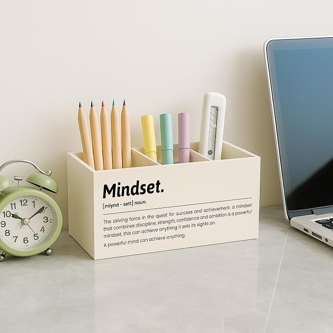 Inspirational Mindset Pen Pencil Holder for Desk, Motivational Gifts for Women Men Coworkers, Office Cubicle Desk Accessories