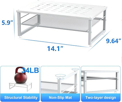 gianotter 2-Tier Metal Monitor Stand Riser, Desk Accessories & Workspace Desk Organizers, Office Desk Storage Organizer for Office Supplies (White)