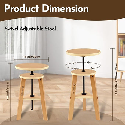 conda Adjustable Height Wooden Drafting Stool 20" to 25", Beech Wood Artist Stool for Drafting, Painting, Office, Studio, Kitchen, Bar, and Home Use