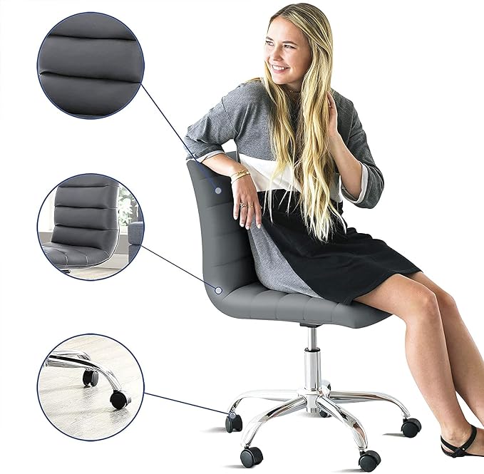 Modway Ripple Ribbed Armless Mid Back Swivel Computer Desk Office Chair In Gray