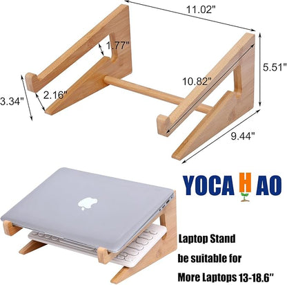 Wooden Laptop Stand Vertical Laptop for 13-18.6in Bamboo Stand for Desk,Laptop Stand Compatible with MacBook Air Pro/Dell XPS/Surface pro/HP/Pixelbook/Lenovo,More Laptops