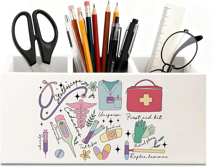 Nurse Gifts Pen Holder for Desk, Nursing Gifts Wooden Box Sign Desk Decor for Office Home Decoration, Nurse Appreciation Gift Pencil Organizer, Nursing Student Essentials