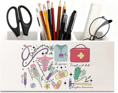 Nurse Gifts Pen Holder for Desk, Nursing Gifts Wooden Box Sign Desk Decor for Office Home Decoration, Nurse Appreciation Gift Pencil Organizer, Nursing Student Essentials