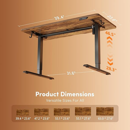 FEZIBO 40 x 24 Inchs Electric Standing Desk, Height Adjustable, Sit Stand Up, Computer Office Desk with Splice Board, Black Frame/Rustic Brown Top