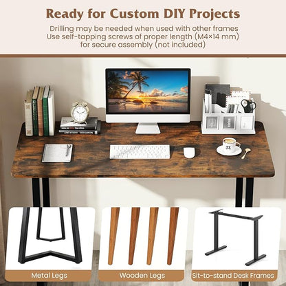 Giantex Universal Wood Table Top, 48 x 24 inch One-Piece Desktop & Sit to Stand Height Adjustable Home Office Desk Frame, Rectangular Workbench Top Board, Countertop DIY, Coffee Bar Tabletop, Brown