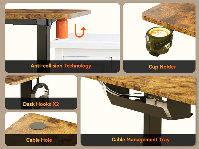 WALKINGDESK 55X45 Inches Reversible L Shaped Standing Desk Height Adjustable with Cup Holder, Electric Corner Computer Desk, Sit Stand up Home Office Desk, Ergonomic Gaming Desk, Rustic Brown
