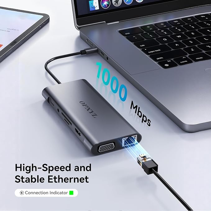 OPXYL 11-in-1 USB C Hub Multiport Adapter, USB C Docking Station with 4K HDMI, VGA 1080P, 100W PD, Ethernet, SD/TF, Audio, USB 3.0 Port, Laptop Dock for MacBook Pro/Air, iPad, Windows