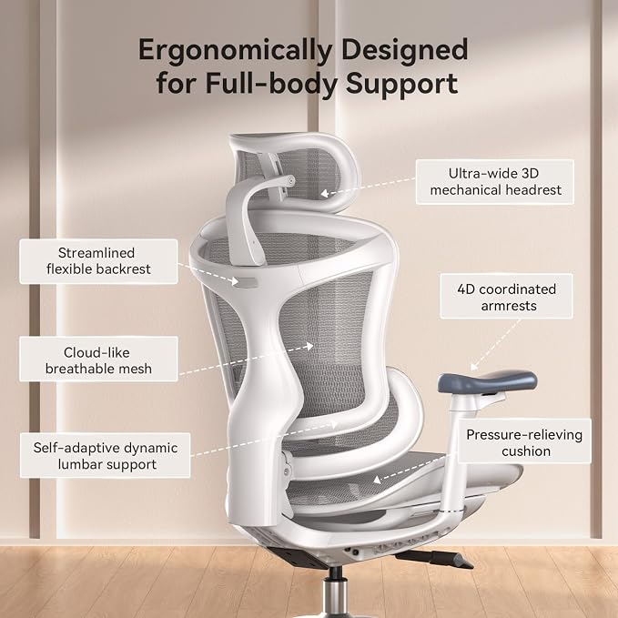 SIHOO Doro C300 Ergonomic Office Chair with Ultra Soft 3D Armrests, Dynamic Lumbar Support for Home Office Chair, Adjustable Backrest Desk Chair, Swivel Big and Tall Computer Chair 2 Packs (Grey)