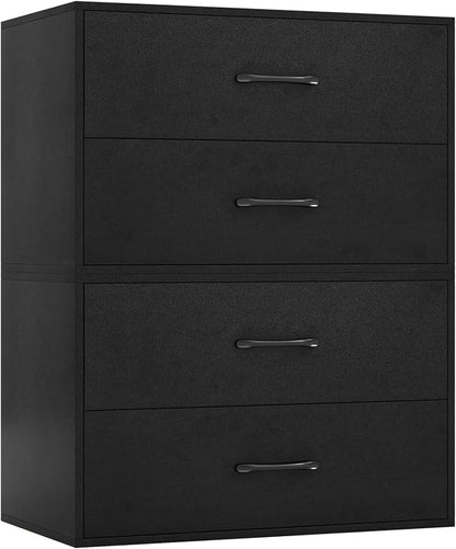 2 Drawer Lateral File Cabinet, Stackable Home Office Drawers, Under Desk Printer Stand, Low Storage Organizer, Horizontal Wooden Filing Cabinet for Study Living Room, No Wheels (2, Black)