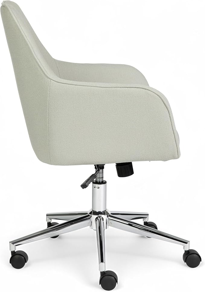 Martha Stewart Rayna Swivel Task Chair with Flared Arms for Home Office in Light Gray Fabric with Polished Nickel Frame