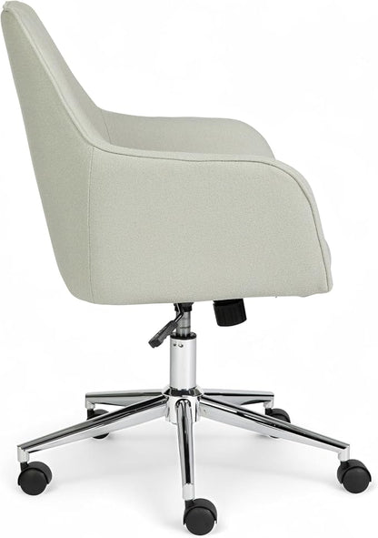 Martha Stewart Rayna Swivel Task Chair with Flared Arms for Home Office in Light Gray Fabric with Polished Nickel Frame