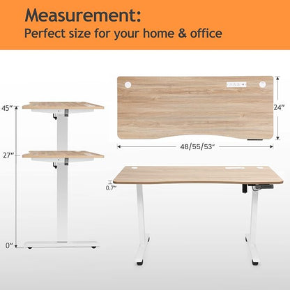 Adjustable Standing Desk, 63'' x 24'' Electric Height Adjustable Desk, Ergonomic Home Office Stand up Desk with Wheels, Outlets and Splice Board,2 USB Ports,3 Power Outlets,4 Caster(Oak)