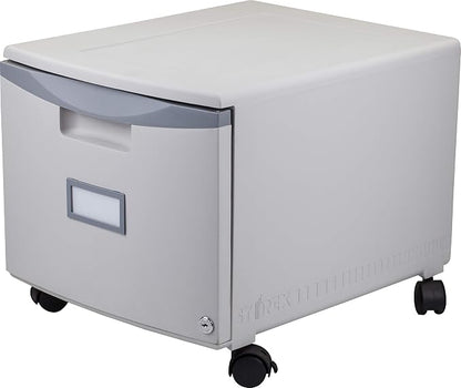 Storex Plastic One-Drawer File Cabinet – Locking Document Organizer with Casters for Home and Office, Gray, 1-Pack (61263A01C)
