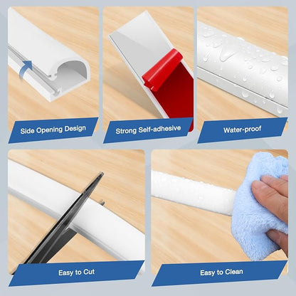 Silicone Cord Covers Wall Self-Adhesive Cord Covers for Wires on Wall Wire Hider Flexible Cable Hider with Side-Opening for Home Office TV Cable Management (0.31" W x 0.31" H x 39" L, White)