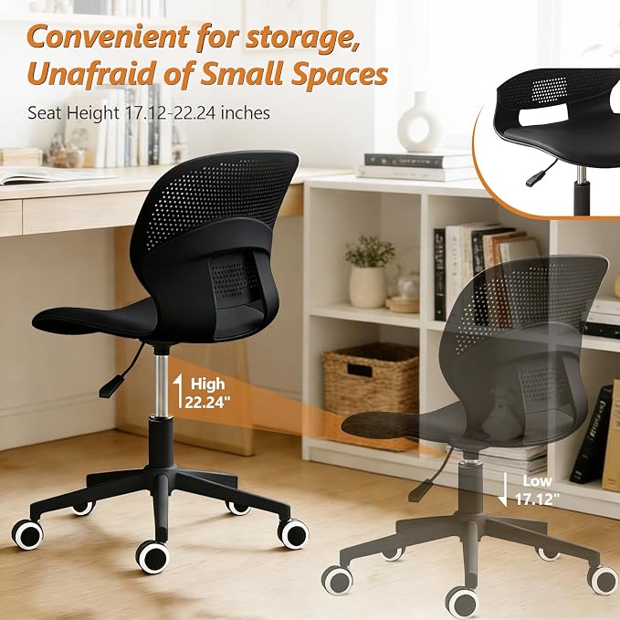 Home Office Chair, Armless Mid-Back Computer Desk Chair with Breathable Backrest and Padded Cushion, Height Adjustable Swivel Ergonomic Task Chair for Home, Work, Study