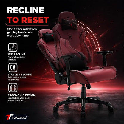 TTRACING Ergonomic Gaming Chair with 22-Inch Extra Wide Seat | Premium cold-molded foam desk seating for home office setup. Features 135° recline and heavy-duty frame Red
