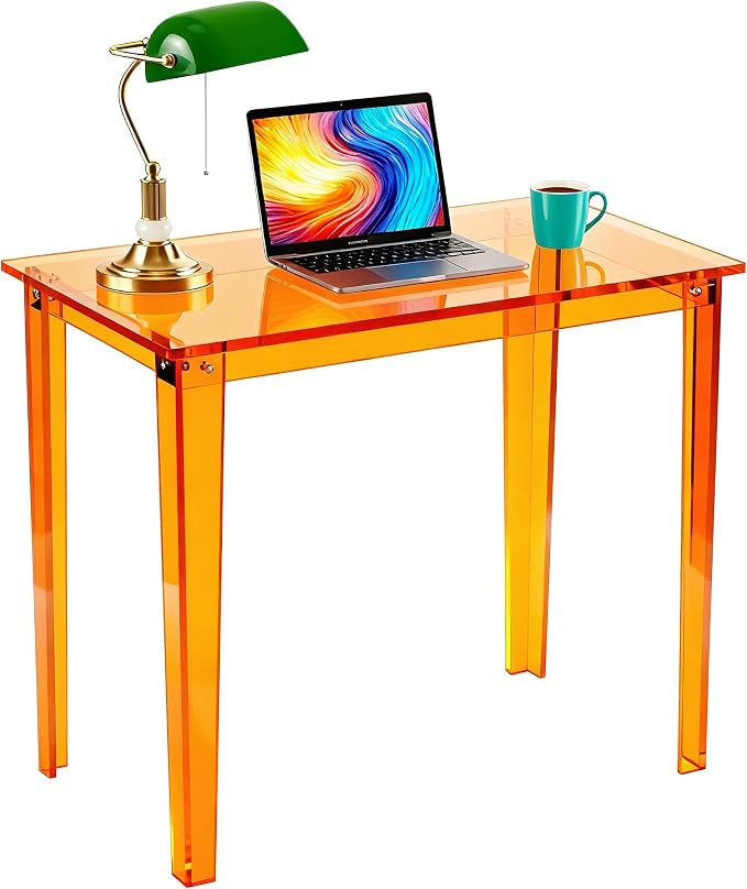 Acrylic Desk, Clear Modern Writing Table for Home Office (Orange, Small)