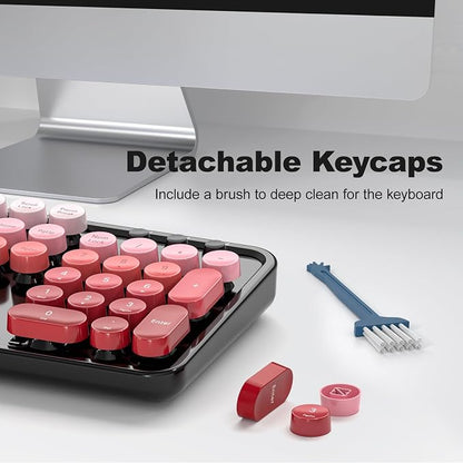 Wireless Keyboard and Mouse Combo, MOWUX Full Size Typewriter Retro Round Computer Keyboard, Cute Optical Mouse Wireless, Plug and Play, for Laptop, PC, Computer- Black Red Gradient