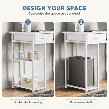 48" Small Gaming Desk with Drawers, Home Office Computer Writing Study Table with Storage Side Bag, Headphone Hook, and Adjustable Feet for Bedroom, Ivory
