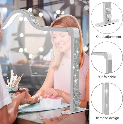 Upgraded Nail Tech Lamp with Dual Phone Holder, 34 in Foldable Large Nail Light for Desk, 3 Modes 3000K-6000K LED Manicure Lamp, Half Moon Light for Lash Eyelash Extension, Tattoo, Eyebrows