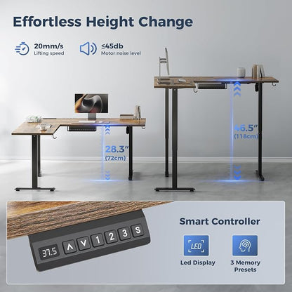 Klicelor L Shaped Standing Desk 63 x 55 Inch,Electric Height Adjustable Corner Desk with Cable Management & Power Outlets, Ergonomic Sit Stand Up Computer Table for Home Office,Rustic Brown
