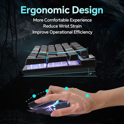 CHONCHOW Gaming Keyboard and Mouse Combo, USB Wired RGB Backlit, Mechanical Feel Anti-ghosting Keyboard 3200DPI Ergonomic Mouse, LED Gaming Set for Laptop PC PS4 Xbox Mac Game Work