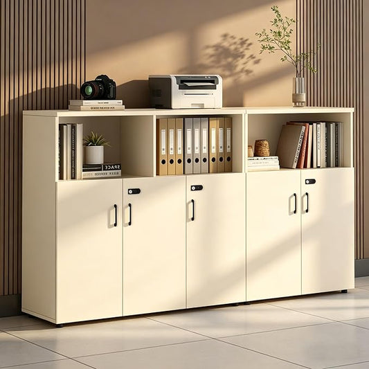 File Cabinet with Password Lock, Wood Lateral Filing Cabinet for Letter/A4 Files, 3 Drawer with Door, Printer Stand with Open Shelves for Home Office