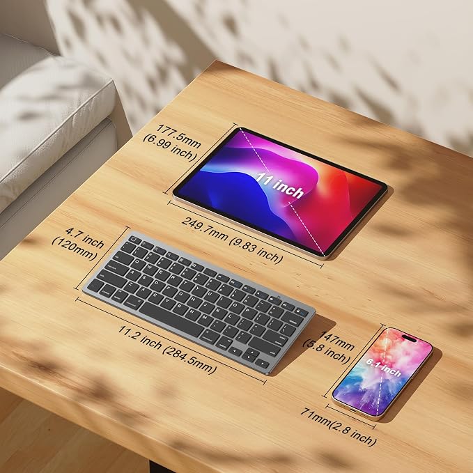 OMOTON Ultra-Slim Bluetooth Keyboard for iPad 11th/10th/9th/8th/7th, iPad Pro/Air/Mini and iPhone Series, Wireless iOS Keyboard with 12 Multimedia Keys for Office, Home, Travel, School, Black Grey