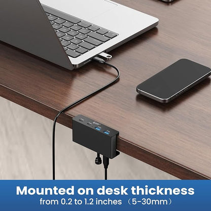 EJAY 4Ports 10Gbps USB-C HUB USB3.2 Clamp USB HUB Splitter,Mountable USB-C Adapter with Data & Power Cable for iMac 2021 and later-10Gbps (Black)