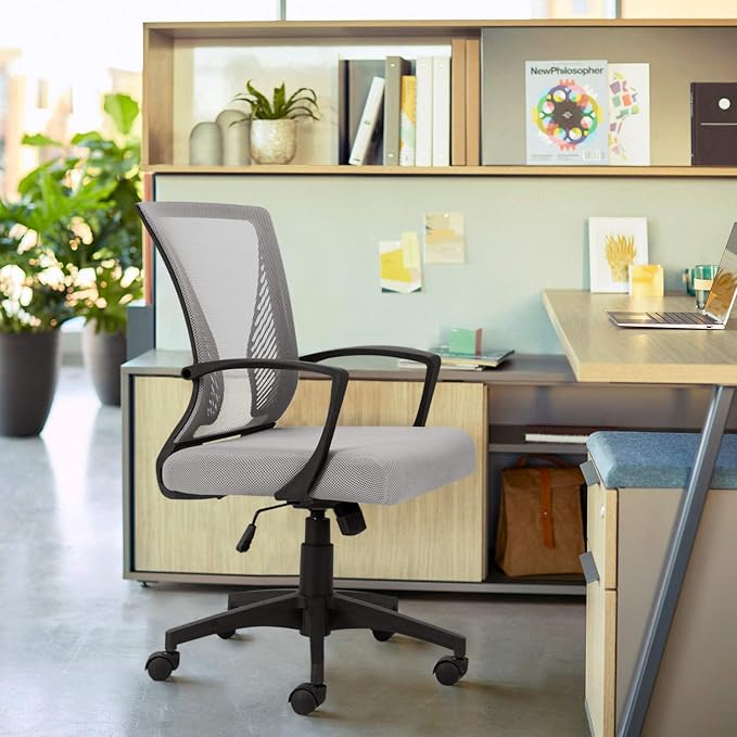 VICTONE Home Office Desk Chair Task Mid Back Mesh Office Chair Ergonomic Swivel Lumbar Support Desk Computer Chair (Gray)