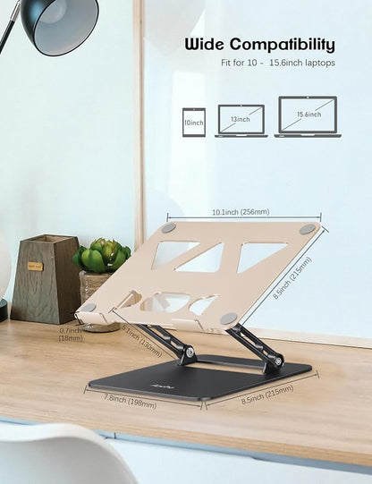 Aoviho Adjustable Laptop Stand for Desk,Portable Laptop Stand Holder and Riser,Foldable Aluminum Notebook Computer Stands for MacBook Air Pro HP Lenovo Dell Samsung, 10-15.6 inch,Moonlit Gold Noir