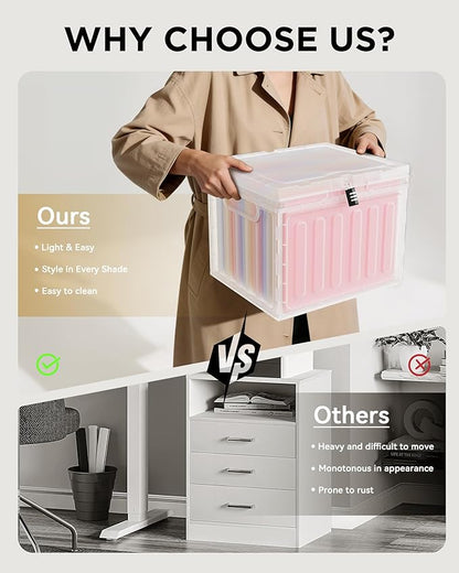 2 Drawer File Cabinets, Plastic File Box for Letter Size Hanging File Folders, Easy Carry Small File Cabinet for Home, Office, School,Stackable Storage Filling Box, Clear