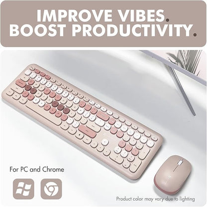X9 Colorful Keyboard and Mouse Wireless - 2.4G Aesthetic Wireless Keyboard and Mouse Combo with Bubble Keys - Cute Typewriter Keyboard and Mouse for Computer PC Laptop Windows & Chrome (Brown)