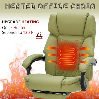 Massage Office Chair with Foot Rest 6 Points Vibration and Heat Home Office Desk Chairs for Heavy People 400lbs Reclining Managerial Chairs Ergonomic Executive Chair (Green)