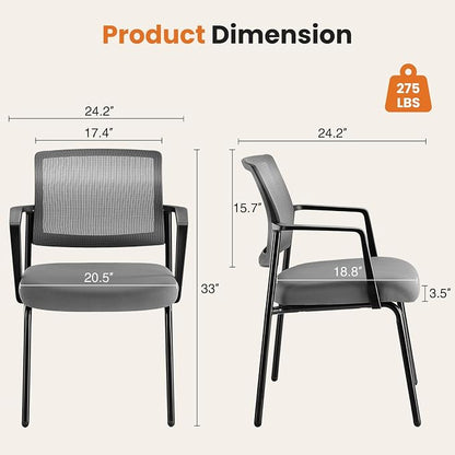 Sweetcrispy Stackable Mesh Guest Visitor Reception Chairs - Ergonomic Lumbar Support for Waiting Conference Meeting Room, Office School Lobby and Church, Space Saving, 4 Pack, Grey