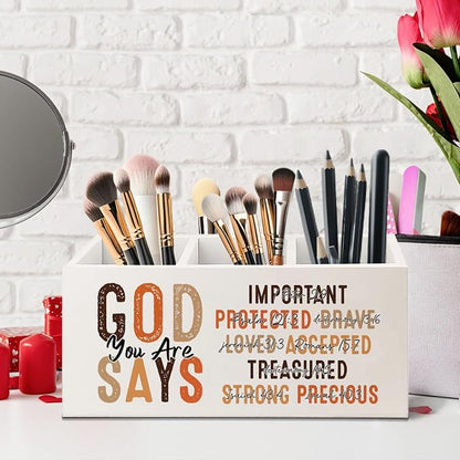 Bookmark Holder Decor Wooden Pen Pencil Holder for Desk, Christian Bible Gifts, God Says you Are Wood Makeup Brush Toothbrush Holder Organizer for Reading Corner Room Library