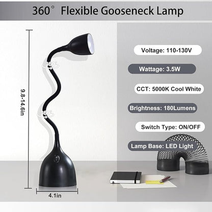 EJIAXIN Desk Lamp for Home Office, LED Reading Light, Small Adjustable Flexible Gooseneck Table Lamp, Eye-Caring Desk Lamp for College Dorm Room Study Lamp, Black