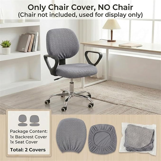 MIFXIN Computer Office Chair Cover Stretch Elastic Slipcover 2 Piece Stretchable Jacquard Computer Chair Seat Covers Furniture Protector for Office Home, Only Covers NO Chair (Grey)