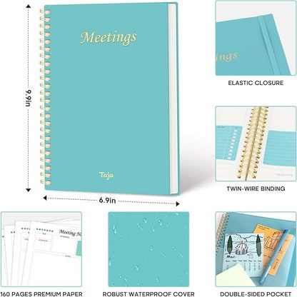 6 Pack of Meeting Notebook for Work Organization - Work Planner Notebook with Action Items, Agenda Planner for Note Taking, 160 Pages (6.9" X 9.9") Project Organizer for Men & Women - Blue