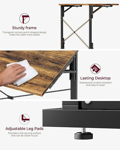 Vantic 31.5" Folding Desk, Foldable TV Tray Table for Eating on Couch, Extra Large TV Dinner Trays, Portable Fold Computer Writing Desk Table for Home Office, Rustic Brown