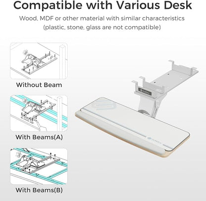 EUREKA ERGONOMIC Keyboard Tray Height Adjustable, Swivel Tilt Computer Keyboard Drawer Under Desk, 25x9.13'' Sliding Keyboard & Mouse Platform with Mouse Pad for Typing, Maple